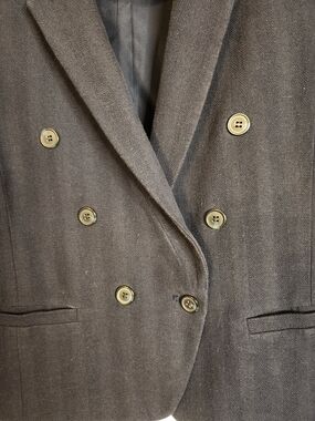 LOFT Double-Breasted Gray Pinstripe Blazer